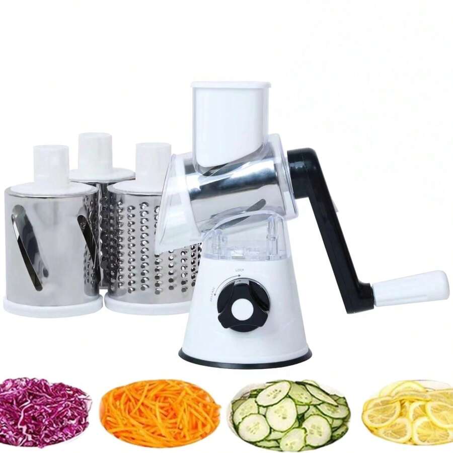 Rotary Cheese Grinder, Vegetable Cheese Slicer, 3 Carefully Designed Blades, Kitchen Ground Vegetable Slicer, Multi-Purpose Cheese Chopper For Carrots, Potatoes, Cucumbers, Zucchini, And More. Strong Suction Cup Base, Kitchen Utensils - 白色 - 查看 1