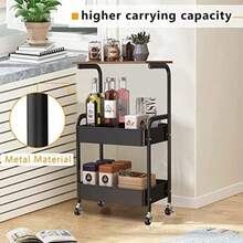 Carrito de Almacenamiento de Metal de 3Niveles, Carrito de Servicio Multifunción,Carrito de Metal con Ruedas Bloqueables, para Sala de Estar, Cocina,Baño,Oficina,Etc. ()(Negro) - Multicolor - Ver 9