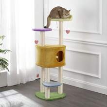 CTR1002A Aisling - Árbol de Gato Moderno de 4 Niveles con Postes de rascar Perca de Siesta y Juguetes Colgantes Multicolor - como en la foto - Ver 6