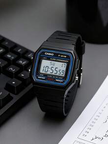 Casio 男女通用电子手表 - 防水表带，带日历、闹钟、秒表功能，复古方形学生款，橡胶材质，运动时尚，适合日常佩戴 F-91W-1 - 深藍色 - 查看 2
