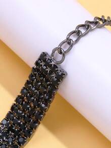 1pc Black Crystal Long Tassel Necklace, Geometric Y-Shaped Choker, Fashionable Gothic Style Jewelry Accessory, Valentine's Day Gift