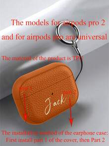 [Customized]Personalized Custom Luxury Name Letter Customized Cover Compatible With 1 2 3 4 Pro 2 Pro 3 Lychee Pattern TPU Earphone Case