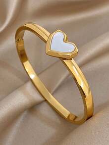 18K Gold Plated Stainless Steel Heart-Shaped Bracelet Set, Elegant Jewelry For Women, Suitable For Valentine's Day, Party, Formal Occasion, Daily Wear, Date, New Year, Wedding, Beach, Christmas, Anniversary, Also A Graceful Gift For Mom, Bohemian Style Jewelry, Bridesmaid Gift - Multicolor - View 11