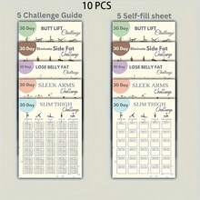 10张健身计划海报，30天居家锻炼挑战套装，锻炼手臂、大腿、臀部、腹部和侧腰脂肪，无框8x10英寸 - 彩色 - 查看 8