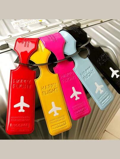 1pc Creative Airplane Design Luggage Tag, Travel Accessory, PU Leather Luggage Tag, Suitcase Tag, ID Address Tag, Boarding Pass, Travel ID Card, Travel Essential, Travel Organizer Pouch, Suitable For Beach, Summer Vacation, Back To School, School Supplies