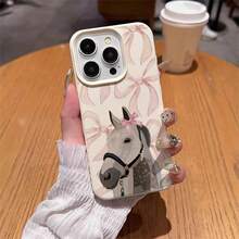 1pc TPU Soft Pink Bow & Cute Pony Pattern Phone Case, Compatible With IPhone 17 Pro Max/17/16 Pro Max/15/13/12/11, S20 FE/A15/S24/A55, Redmi Note 11/12/13 Pro, Full Body Shockproof Protective Cover - White - View 4