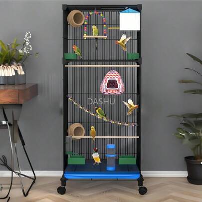 Jaula para Aves Grande Extensible 42x31x100cm, Malla Antifuga 1.3cm, 9 Puertas + Ganchos para Nidos, Ruedas Silenciosas, Fácil Montaje - Ideal Loros, Periquitos y Aves Canarios
