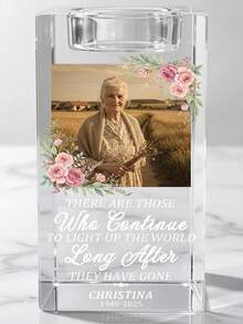 1pc Personalized Photo Crystal Candlestick, Customizable With Photos And Text. Your Own Photo Is Engraved On The Crystal Surface.