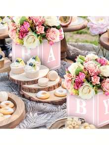 Bộ 8 món/4 món/2 món đồ trang trí trung tâm bàn tiệc mừng em bé, đồ trang trí hình khối em bé, hộp hoa em bé để trang trí bàn ăn, hộp bóng bay màu hồng có chữ cái, thích hợp cho tiệc rửa tội bé trai và bé gái, tiệc rửa tội, tiệc tiết lộ giới tính, trang trí hoa và bàn, tiệc kỷ niệm, tiệc sinh nhật, tiệc cô dâu, tiệc độc thân, tiệc công chúa. - Nhiều màu - Xem 5