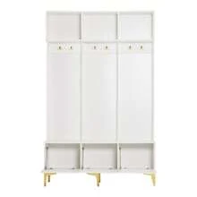 Wardrobe Set With Bench, Multifunctional Storage Bench, Open Storage, 6 Hooks And Gold Legs, Suitable For An Entryway Or Living Room, White, W 120/D 40/H 191.5 Cm - 白色 - 查看 5
