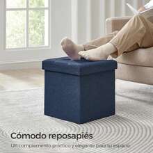 MIKOMIKA Storage Ottoman, Folding Storage Chest, Footstool, Cube Bench, Holds Up To 300kg, For Living Room, Bedroom, Entryway. Ottoman Storage Chest Folding Stool, Linen Stool, Foldable Seat Footstool - 76 X 38 X 38 Cm, Assorted Colors Black Blue Beige Slate Grey. (Drawer 001) - CAJON-PLEGABLE-38CM-AZUL - 查看 6