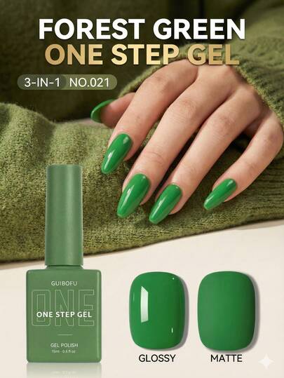 15ml Grass Green One Step Gel Polish 3 In 1 Vibrant Spring Color No Base Top Coat Needed Fresh Nature Tone For St. Patrick's Day Summer Manicure Soak Off UV LED Gel Bottle Matches Color