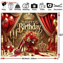 2D 1 luxuriöses königliches Geburtstagsbanner, hergestellt aus Polyestermaterial, vielseitige Partydekorationen, geeignet für verschiedene Feiertagsthemen, elegantes rot-goldenes Design, einsetzbar für Hochzeiten, Brautduschen, Geburtstage, Jahrestage usw. - 1 Stück - Übersicht 6