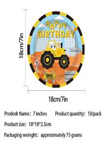 50-Piece Tableware Set Printed With Excavator And Dump Truck Patterns. It Comes With Plates, Cups And Napkins, Full Of Fun Style. Great For Kids' Vehicle-Themed Birthday Parties And Home Gatherings. - Multicolor - View 6