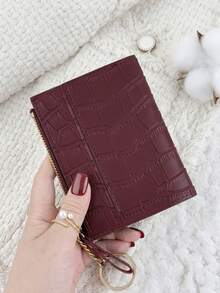 Móc khóa dây xích, ví nhỏ gấp gọn màu đỏ tía trang trí chữ cái, ví đựng tiền xu và thẻ kiểu dáng tối giản nhẹ nhàng dành cho nữ, quà tặng thời trang dễ thương nhân dịp sinh nhật, Giáng sinh, kỷ niệm cho phái nữ, quà tặng doanh nhân, sinh nhật, Giáng sinh, Ngày Valentine. - Màu Đỏ Sâu - Xem 12