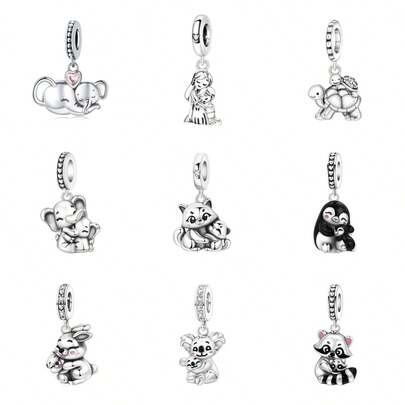 CYMYSS 1pc Adorable Animal Mother & Child Theme Copper Plated Silver Beaded Pendant, Inlaid With Artificial Zirconia, Delicate Details Decor, Parent-Child Style Bracelet Accessory, Suitable For Women, Mother's Day/Birthday/Anniversary Gift