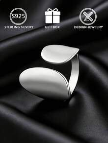 1 chiếc nhẫn bạc 925 cao cấp dành cho nữ, thiết kế tối giản, hình bầu dục kép, bề mặt nhẵn bóng, kèm hộp quà, thích hợp đeo hàng ngày và trong các dịp lễ. - Bạc - Xem 6