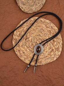 1条朋克复古牛仔波洛领带，可调节长度合金项链 - 棕色 - 查看 13