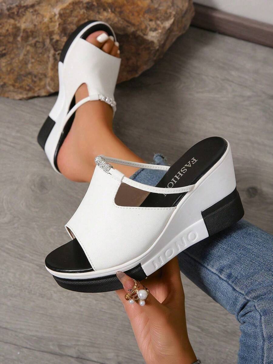 2025 Summer Chunky Heel Sandals Women's Platform Ankle Strap Rhinestone Dress Sandals For Wedding & Party,11Women's Comfortable Platform Sandals Slip-Resistant Sole Black & White Lengthening Legs Daily Wear,Elegant Rhinestone Buckle Heeled Sandals Genuine Leather Lining Comfort Wedge Summer Shoes For Women,Casual Chic White Platform Sandals Ankle Strap Designer Look Women's Shoes For Jeans & Dresses,Women's Low Wedge Heel Sandals Non-Slip Rubber Sole Open-Toe Beach Walking Sandals - 211 - Xem 1