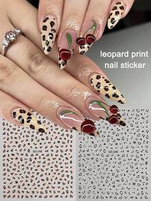 3D Leopard Print Nail Stickers, Leopard French Design Y2K Style Nail Art Stickers, Animal Print Self-Adhesive Nail Supplies, Autumn/Winter - Multicolor - View 4