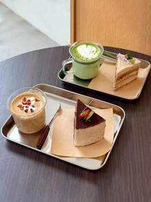 1pc Stainless Steel Rectangular Coffee Tray, 304 Stainless Steel Kitchen Coffee Shop Tray, Cake Dessert Plate, Dinner Plate, Dim Sum Tray, Courtyard Reception Plate - Silver - View 6