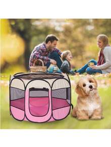 Plumín plegable para mascotas y gatos, corral portátil para perros pequeños, cachorros, gatitos, con funda de transporte gratuita y almohadilla impermeable, corral desplegable para - Rosa - Ver 5