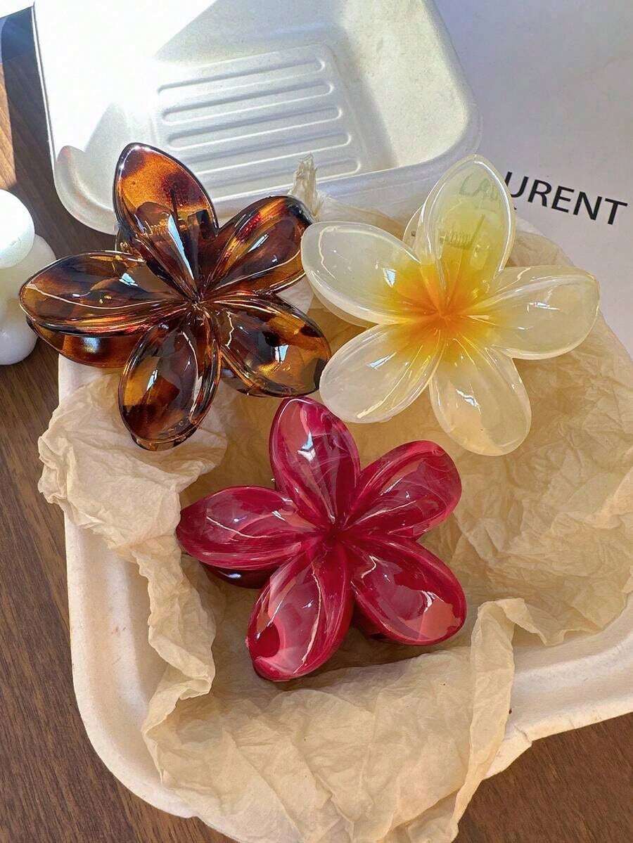 3pcs Women Minimalist Leopard Print Caramel Acrylic Flower Hair Claw Clips, Elegant Versatile Hair Accessories Suitable For Daily Wear Women Hair Clip Casual Hair Clutch Summer - 多色 4 - 查看 1