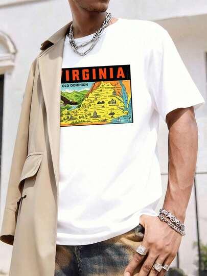 Vintage Virginia Map Graphic Tee, Premium Cotton, Relaxed Fit, Breathable, Casual, Art Print, New Release