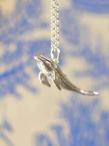 1pc Popular Women Fashionable Beach & Ocean Theme Personalized Shark Natural Stone Pendant Necklace, Ideal Gift For Wedding, Engagement Party, Halloween - Bạc - Xem 12