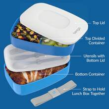 Stackable 3 Compartment Lunch Box With Utensil Set Ideal For Meal Prep Blue - 藍色 - 查看 5