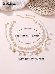 1/2pcs Fashionable Bohemian Beach Shell & Starfish Series Beaded Necklace, Accessory For Girls Daily & Holiday