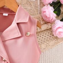 女童粉色西装领连衣裙，收腰百褶裙，无袖公主裙 - 珊瑚粉 - 查看 3