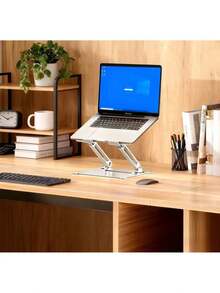 Laptop Stand For Desk, Adjustable Laptop Riser, Metal Foldable Computer Stand Holder Portable Notebook Mount, Ventilated Cooling Printer Stand Compatible With 10-15.6" Laptops - B級銀 - 查看 6