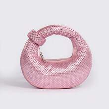 优雅女士闪亮新月形手拿包，镶钻派对包，算盘包，慵懒奢华水晶手提包，亮片包，小型宴会包，送给女士的趣味礼物，生日礼物 - 粉色 - 查看 7