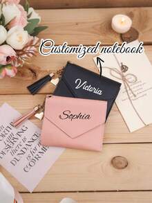Personlig hjärtformad tofsplånbok, personlig text för kvinnors korthållare, anpassat text för kvinnors kortfodral och ID-fodral, brudtärnepresent, present till nygifta, perfekt present till flickvän - Multifärgad - Visa 1