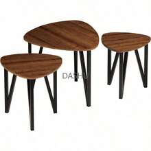 Mesa de Noche para Lámpara y Decoraciones. Set de 3 Mesas de Centro para Sala o Recamara Estilo Industrial. Mesa Auxiliar Anidada Parga de Madera MDF. Nesting Table - por defecto - Ver 8