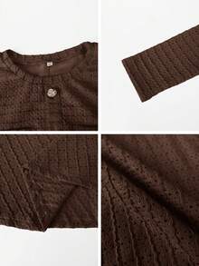 فستان أنيق للنساء بياقة مستديرة وأكمام قصيرة، مزين بأزرار وجيوب وقماش أنيق، مناسب للمواعيد والأعياد والحفلات والخروجات والعطلات والسفر وعيد الحب - بني - مشاهدة 11