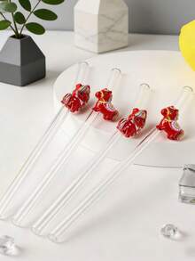 1/3PCS Valentine's Day Cute Pony Glass Straws – Reusable Straight Straw Set For Milk Tea, Juice & Cocktails | Sweet Party & 520 Gift, Adorable Home & Dining Accessory | Creative Memorable Gift For Couples - Clear - View 8