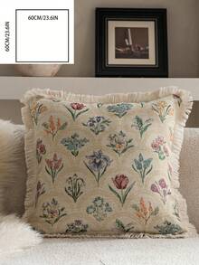 1 pieza Funda de cojín decorativa con estampado floral jacquard rosa, estilo vintage de granja, para decorar la sala de estar, el sofá, el dormitorio, el jardín, el exterior, el automóvil, adecuada para la decoración de otoño e invierno, la mesa de comedor, las fiestas y días festivos