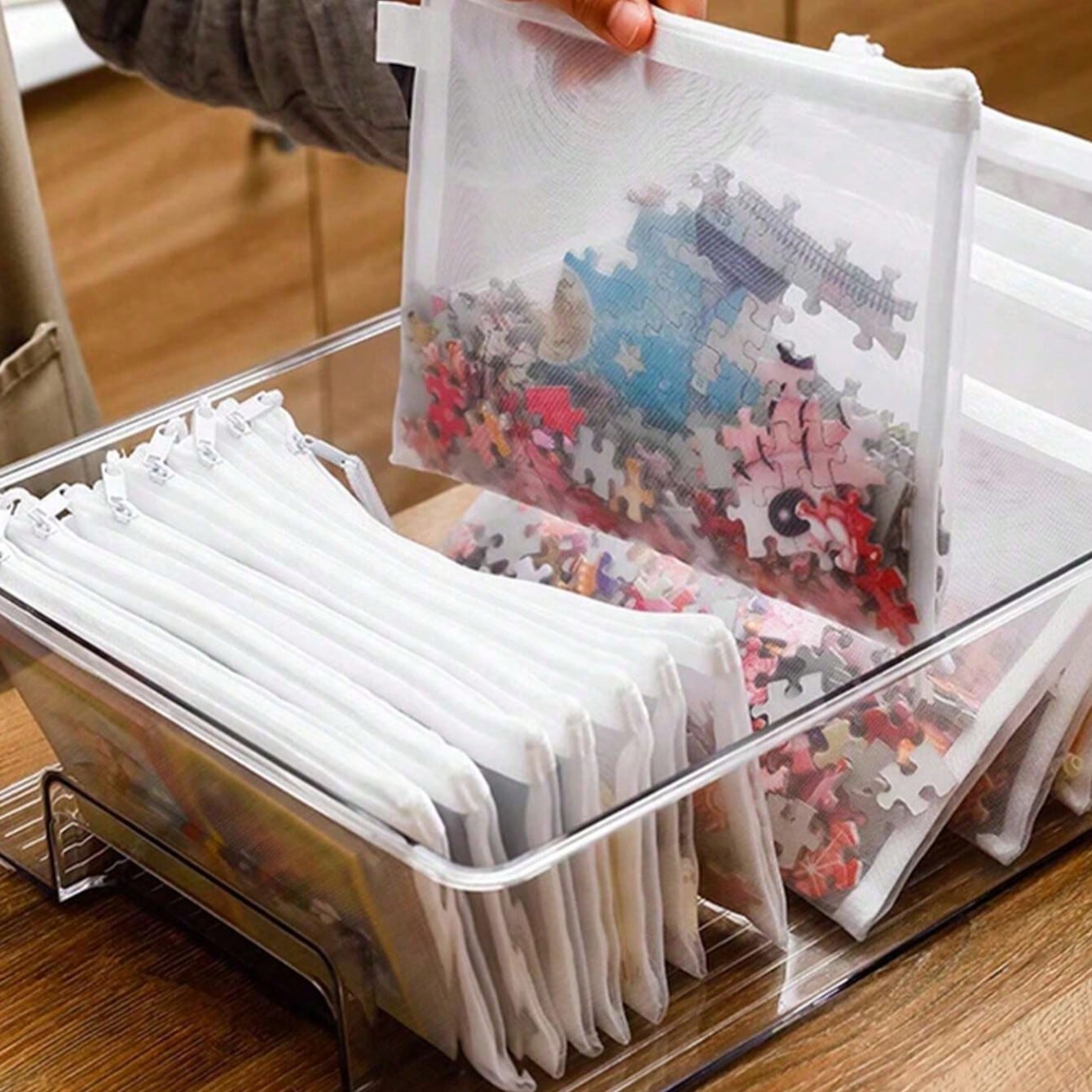 5pcs/1pc Mesh Storage Bags (L/M/S) Organizer Mesh Bags, Large Capacity Handmade Small Items Set, Transparent Mesh Zipper File Folder Bag, A4/A5/A6 Pencil Case, Office Document Organizer, Makeup Bag, Stationery Bag, Puzzle Toy Storage Bag, Back To School Gift, Desktop Organizer Essential, For Teachers, Students