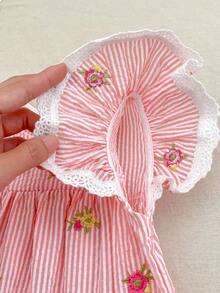 Vestido de niña con flores bordadas, vestido de princesa de manga corta, para verano - Rosa - Ver 5