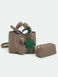 休闲简约时尚PU皮革单肩/斜挎/手提包，带内袋 - 灰色 - 查看 6