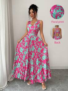 女士深 V 领露背荷叶边连衣裙，优雅且适合度假、海滩 - 彩色 - 查看 2