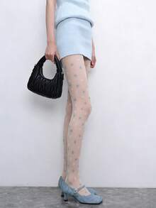 1双薄款浪漫白蓝星形提花丝袜，甜美少女风白色性感连裤袜，春夏款 - 彩色 - 查看 6