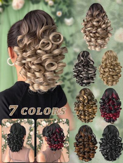 Claw Shaped Ponytail Extension Hair Accessory Black Brown Gradient Brown Multi-Color 12 Inch Deep Wave Heat-Resistant Fiber Synthetic Ponytail Wig, Suitable For Women's Christmas, Halloween Music Festival Parties And Daily Use