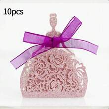 10 Stücke/25 Stücke/50 Stücke tragbare Hochzeitsgeschenkbox, Hochzeitsbonbonbox, kreative Hochzeitskleid-förmige Geschenkbox, Schleifenparty-Geschenkbox, geeignet für Bridal-Shower, Gäste, Jahrestags-Geschenke - Verschiedenfarbig - Übersicht 14