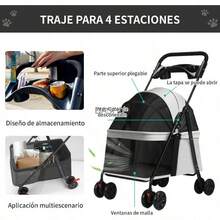Lightweight Foldable Pet Stroller for Small & Medium Dogs/Cats, 4-Wheel Carrier with Storage Basket & Cup Holder for Outdoor Travel (Gray) - Gris - Ver 2