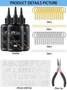 UV Resin DIY Starter Kit, 300g Epoxy Resin With Sea Animal/Letter Molds, Keychain Accessories & Pliers - Clear - View 3