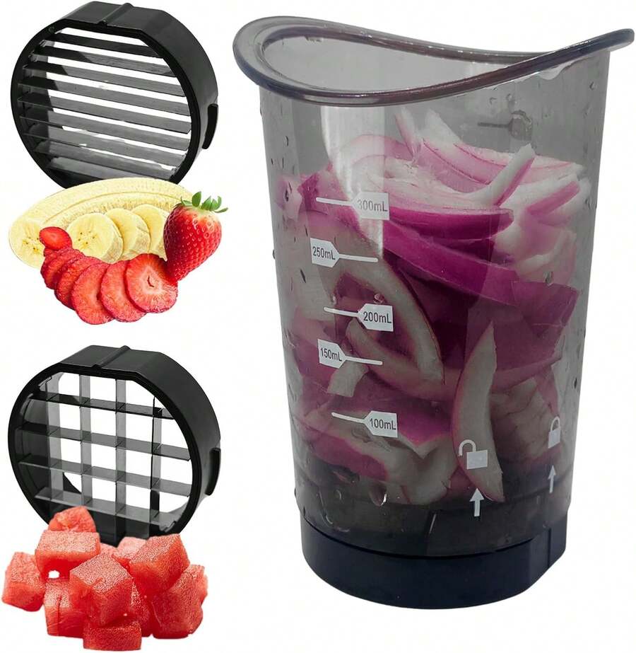 All-In-1 Fruit & Vegetable Slicer Cup, 8-In-1 Multifunction Kitchen Tool For Strawberry Banana Egg & Onion, Quick Chopper With Pusher - 無色 - 查看 1