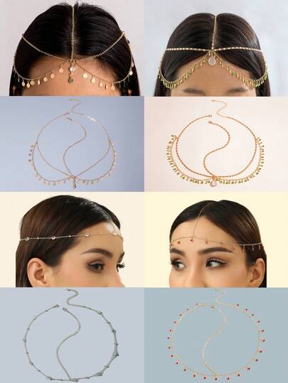 imoli 1 pieza Cadena para la cabeza con cuentas con colgante de gota de agua con diseño geométrico de estilo bohemio y medio oriental, joyería de metal hecha a mano, adecuada como accesorio de fiesta o regalo para amigos